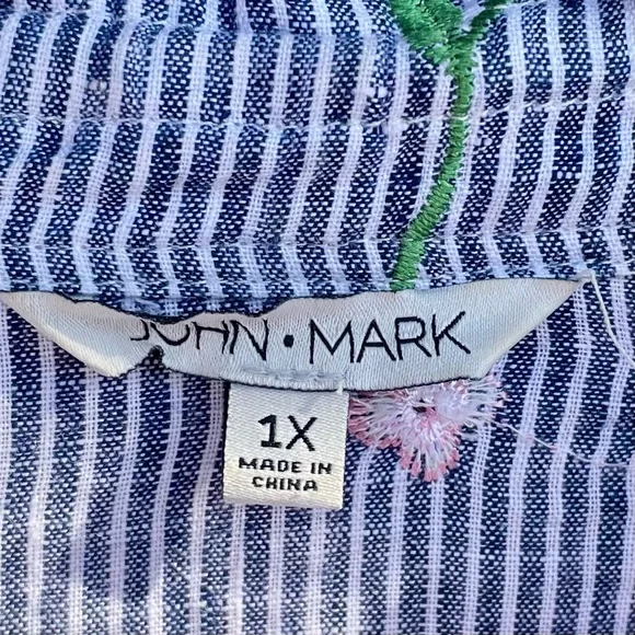 John.Mark linen button down collar loose fit embroidered top - Picture 7 of 12